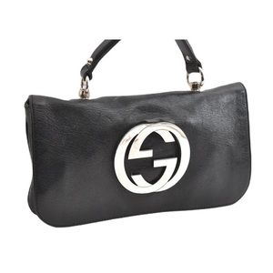 Authentic GUCCI Interlocking G Hand Bag Purse Leather